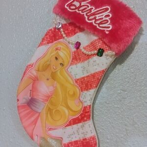 Barbie Pink Christmas Stocking with Jewels Nice Like New Shape Great Holiday‎